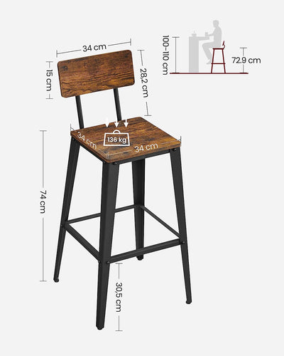 Chaise de Bar Industriel Métal et Bois avec Dossier