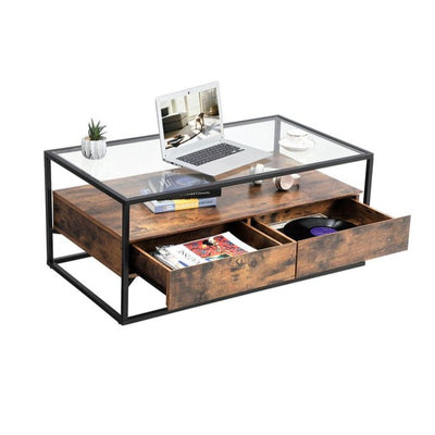 Table Basse Verre et Bois Rectangulaire