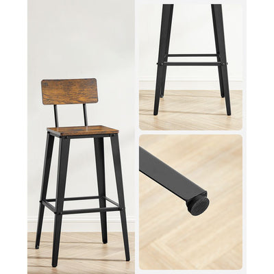 Tabouret de Bar Industriel Métal et Bois avec Dossier - Lot de 2