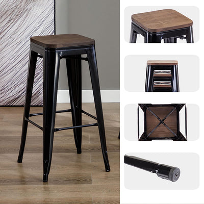 Tabouret de Bar Industriel Noir et Bois