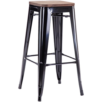 Tabouret de Bar Industriel Noir et Bois