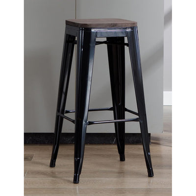 Tabouret de Bar Industriel Noir et Bois