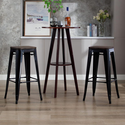 Tabouret de Bar Industriel Noir et Bois