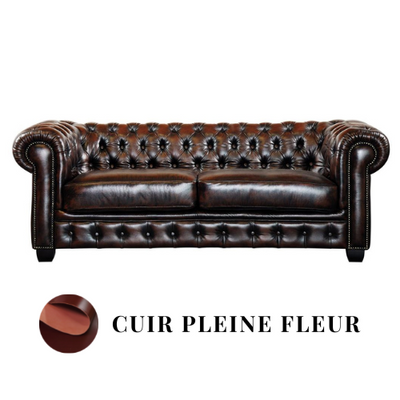 Canapé Chesterfield Cuir Marron Capitonné Vintage