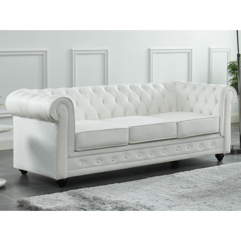 Canapé Chesterfield Cuir Blanc 3 Places