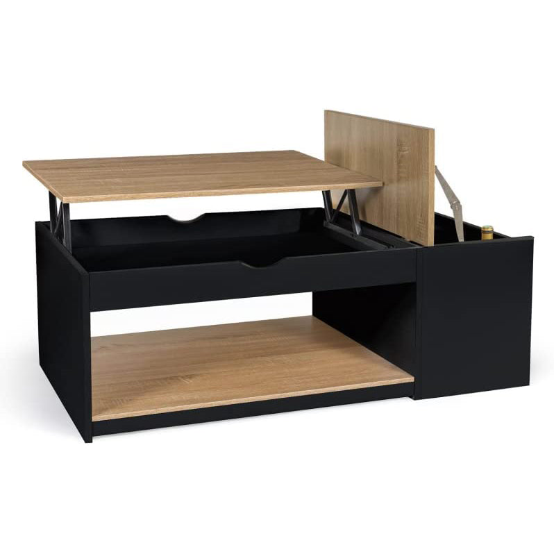 table basse industrielle relevable bois et noir