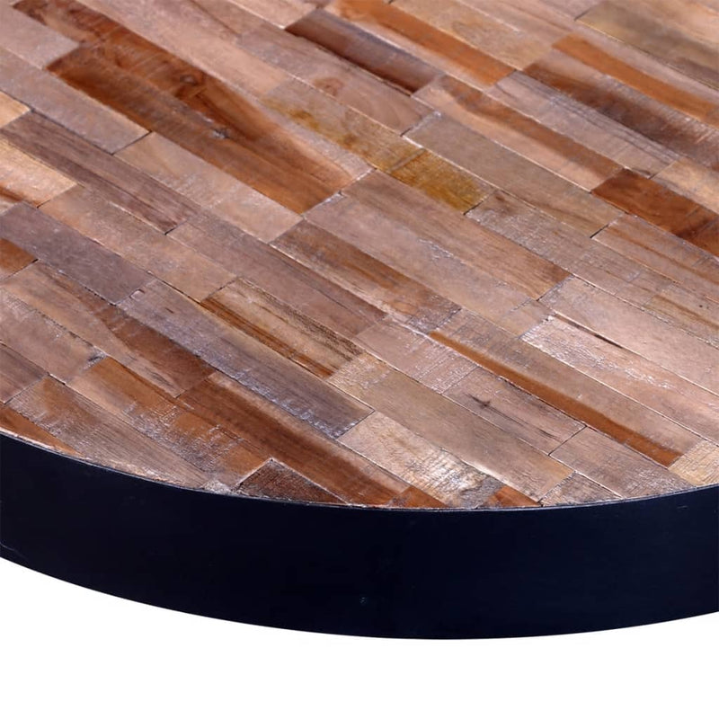 table basse ronde style industriel en bois teck