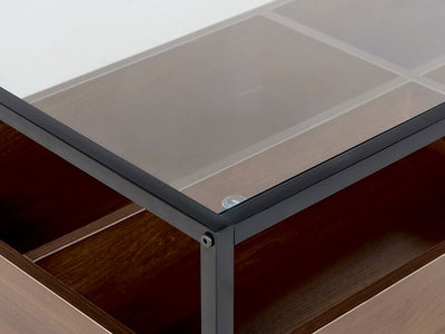 Table Basse Industrielle Bois Metal et Verre