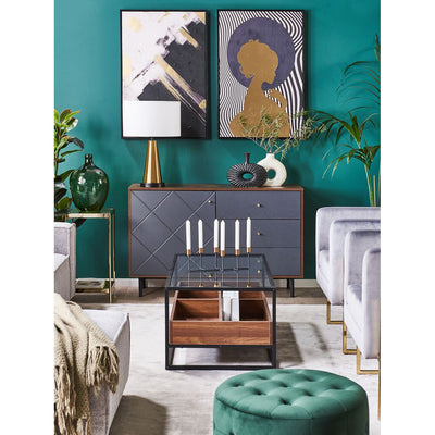 Table Basse Industrielle Bois Metal et Verre